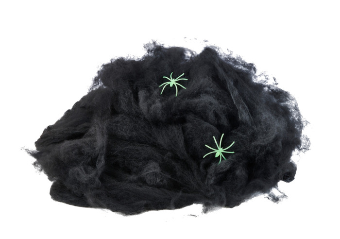 Spindelvev m/to selvlysende edderkopper